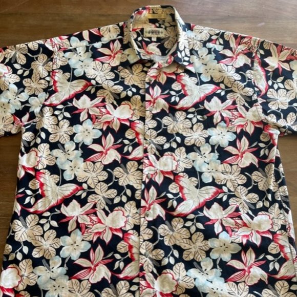 Vintage Campia Moda Mens Hawaiian Floral Shirt S/S Size XLarge Black Tan Cotton - Picture 2 of 7